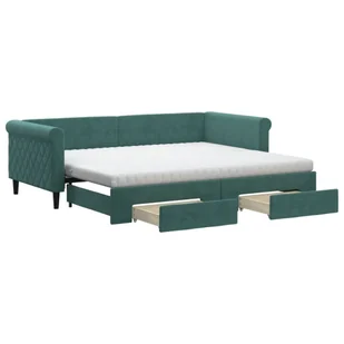 Sofa rozsuwana z szufladami, ciemnozielona, 90x200 cm, aksamit  Lumarko! - Łóżka Sofa rozsuwana z szufladami, ciemnozielona, 90x200 cm, aksamit  Lumarko! - Łóżka - miniaturka - grafika 3