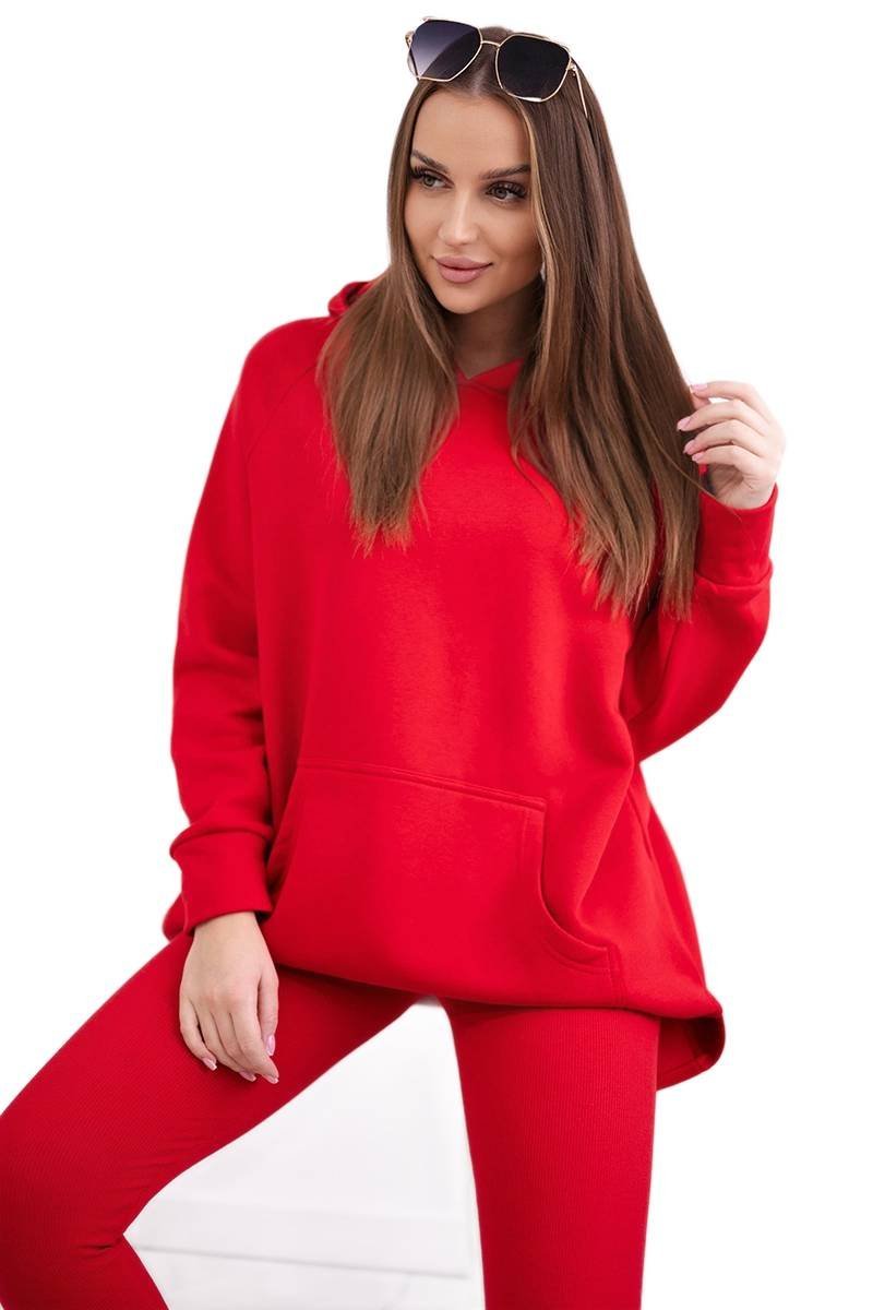 Komplet bawełniany bluza ocieplana + legginsy czerwony
