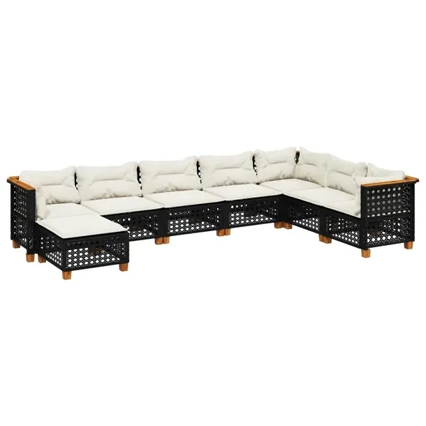 Modułowy zestaw mebli ogrodowych z rattanu PE, czarny, wymiary 63,5 x 63,5