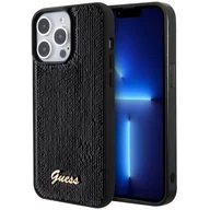Etui i futerały do telefonów - Guess GUHCP15LPSFDGSK iPhone 15 Pro 6.1" czarny/black hardcase Sequin Script Metal - miniaturka - grafika 1