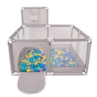 Maty edukacyjne - Selonis Boisko KK-100X z piłeczkami 6cm szary: niebieski-turkus-żółty-transparent 125x125x105/200piłek - miniaturka - grafika 1