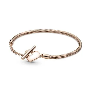 Pandora Pandora Moments Serce zapięcie typu T bransoletka z ogniwami węża 14-karatowego różowego złota, stop metalu, rozm. 18, 589285C00-18 - Koszulki i topy damskie - miniaturka - grafika 1