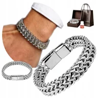 Bransolety męskie - DIAMENTOWANA Bransoletka Srebrna Męska Bransoleta GRUBA Szeroka Na Prezent - miniaturka - grafika 1
