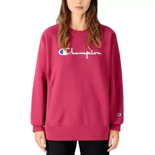 Bluzy sportowe damskie - Bluza Champion Reverse Weave Script Logo 114612-RS510 - różowa - grafika 1