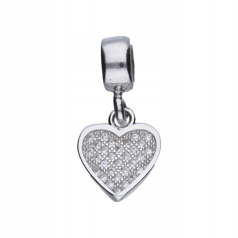 Zawieszka Srebrna 925 modny BEAD do bransoletki serduszko z cyrkoniami love