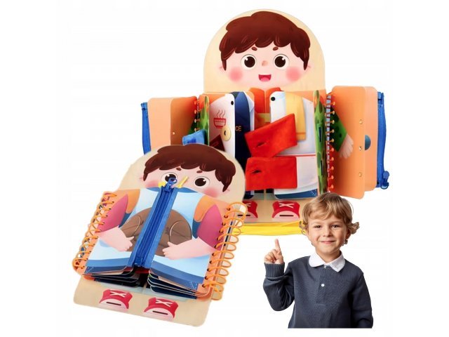 Edukacyjna Tablica na Guziki i Puzzle z Suwakiem MONTESSORI Nauka Ubierania dla Dzieci