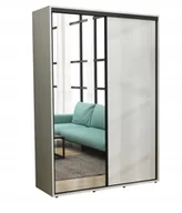 Szafy - Nowoczesna Szafa Przesuwna Iga Czarne Okucia LUSTRO 170 x242 Biała - miniaturka - grafika 1