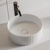 Umywalki - Umywalka nablatowa ryflowana okrągła z białej ceramiki - 36 cm - PEDARA - miniaturka - grafika 1