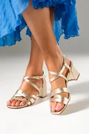 Sandały damskie - Złote sandały damskie Sergio Leone na klocku paski na krzyż SK067-CA - miniaturka - grafika 1