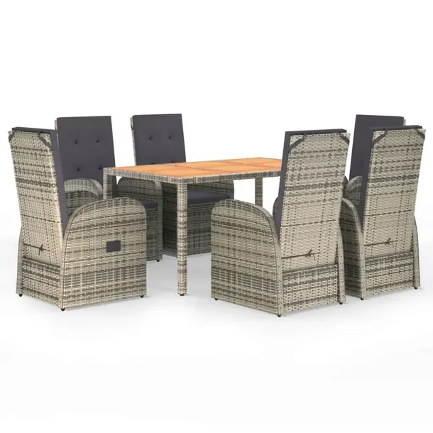 Zestaw mebli ogrodowych rattan PE, szary, 6 krzeseł, stół 150x90 cm