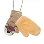 Rękawiczki dla dzieci - Rękawiczki dziecięce sarenka beżowe na zimę ciepłe na sznureczku ocieplane - miniaturka - grafika 1