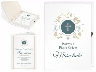 Murrano Biblia Dla Dzieci Z Twoim Nadrukiem I Drewnianym Etui Pierwsze Pismo KZ-BIB-M_DRO-UV-003 - Pamiątka Pierwszej Komunii Świętej - miniaturka - grafika 1