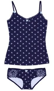 Granatowa, bawełniana piżama damska- komplet bluzka i majtki L - Piżamy damskie - miniaturka - grafika 1