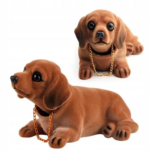 Piesek Z Kiwającą Głową Do Auta Prl Gadżet Ozdoba Samochodowa Jamnik Brąz - Akcesoria motoryzacyjne - miniaturka - grafika 1