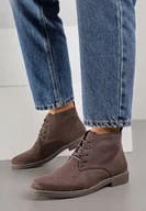 Botki damskie - Brązowe Botki Vices o Klasycznym Fasonie Trzewików z Imitacji Zamszu Ativitta - miniaturka - grafika 1