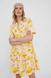 Sukienki - Vero Moda sukienka bawełniana kolor żółty mini rozkloszowana - grafika 1