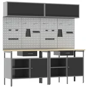 Pozostałe wyposażenie warsztatu - VidaXL Zestaw stołu warsztatowego z szufladą z półką 8 pcs Czarny Stal - miniaturka - grafika 1