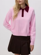 Swetry damskie - Reserved - Sweter polo z wiskozą - różowy - miniaturka - grafika 1