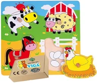 Zabawki sensoryczne - PUZZLE DREWNIANE VIGA dla niemowląt FARMA Układanka Sorter monstessori Viga zabawka montessori - miniaturka - grafika 1