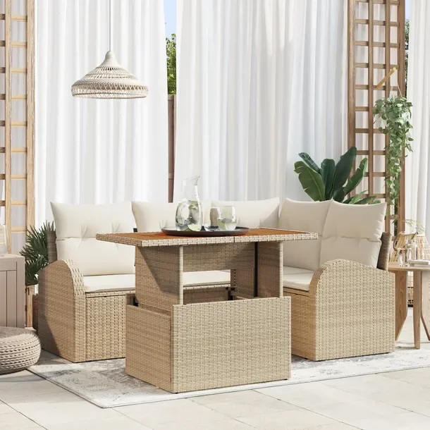 Zestaw Jadalniany do Ogrodu 5-częściowy, Pleciony, Beżowy, Rattan