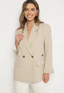 Beżowa Dwurzędowa Marynarka o Pudełkowym Kroju Oversize z Dodatkowym Guzikiem Paselira - Marynarki i żakiety damskie - miniaturka - grafika 1