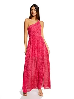 Sukienki - Morgan damska długa sukienka na ramię z nadrukiem RAMIR różowa T38, Fluorescencyjny róż, 36 - grafika 1