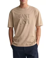 Koszulki męskie - GANT Męski t-shirt Sunfaded USA, Concrete BEIGE, Regular, Concrete beżowy, 4XL - miniaturka - grafika 1