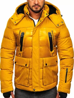 Kurtki męskie - Camelowa pikowana kurtka męska zimowa Denley 99527 - grafika 1