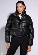 Kurtki damskie - Damska kurtka typu puffer z ekoskóry czarna XL - miniaturka - grafika 1