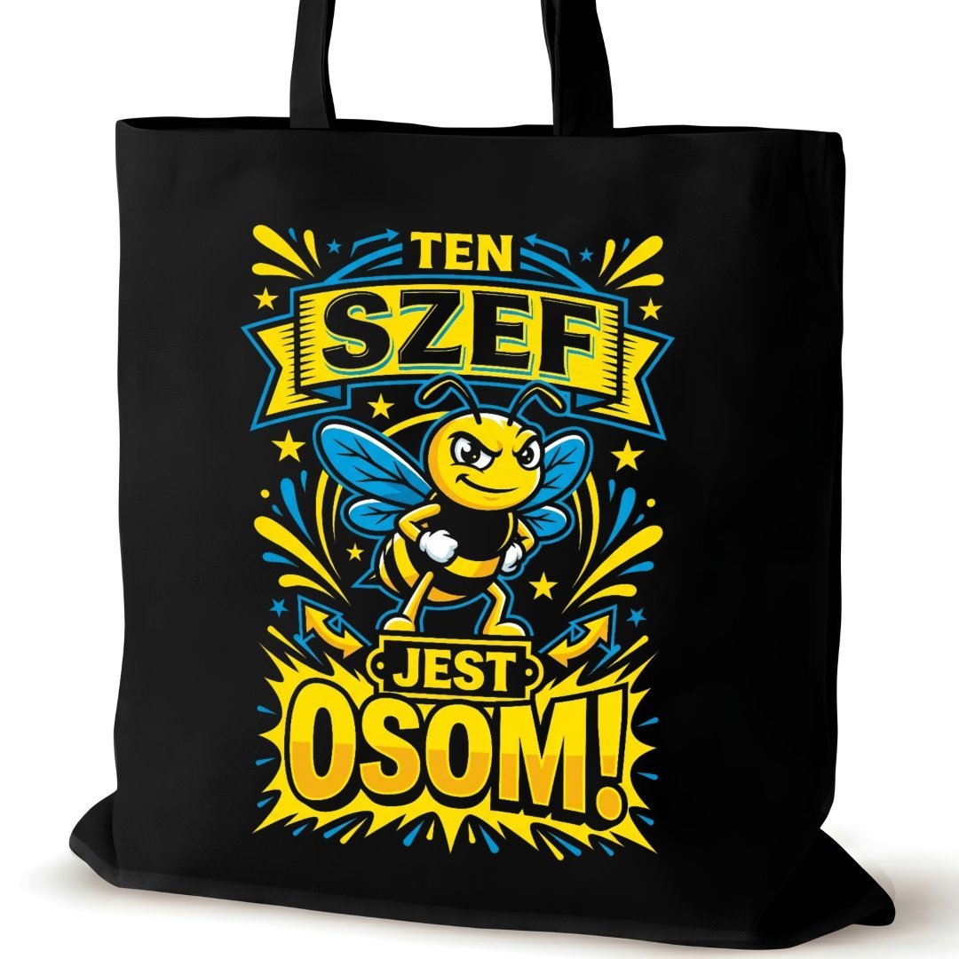 Torba bawełniana czarna dla SZEFA na ramię śmieszna zakupowa osom