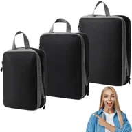 Akcesoria podróżnicze - ORGANIZER KOMPRESYJNY do pakowania walizki Podróżne Torby Zestaw 3 szt     CZARNY - miniaturka - grafika 1