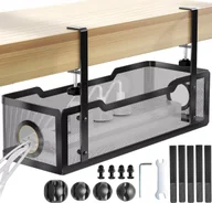 Akcesoria do komputerów stacjonarnych - Alogy Organizer kabli pod blat półka na kable listwe przewody blat biurko biurkowy metalowy Alogy 34cm Czarny - miniaturka - grafika 1