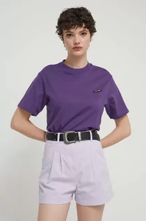 Koszulki sportowe damskie - Volcom t-shirt bawełniany damski kolor fioletowy - grafika 1