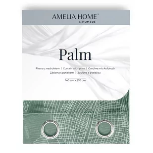 Firana PALM kolor zielony drukowany motyw roślinny przelotki przelotki srebrne woal 140x270 ameliahome - SCURT/AH/PALM/EYELETS/1 - Firany - miniaturka - grafika 3