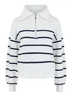 Swetry damskie - YAS Yasdeli Ls Zip Knit S. Noos sweter damski, Star White/Stripes:Navy Blazer, S - miniaturka - grafika 1