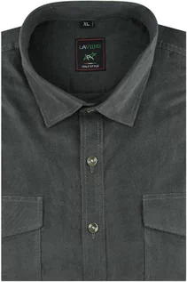 Koszule męskie - Duża Koszula Męska sztruksowa gładka szara na co dzień do pracy Laviino Duże rozmiary A706 - grafika 1