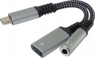 Adaptery i przejściówki - Adapter USB PremiumCord PremiumCord Redukce USB-C /3,5mm jack s DAC chipem + USB-C pro nabíjení 13cm ku31zvuk04 - miniaturka - grafika 1