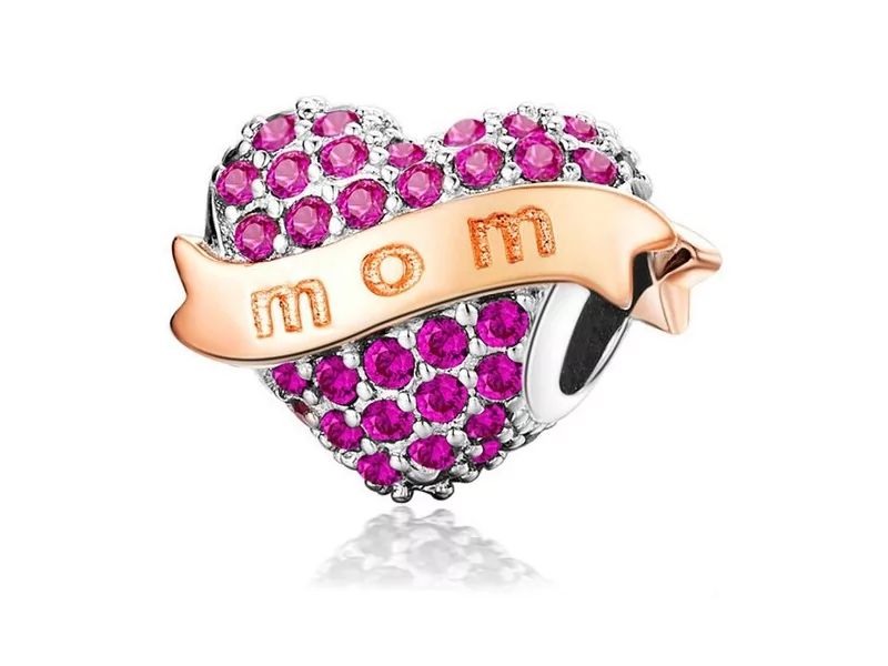 Pandora Valerio.pl Rodowany srebrny charms do serce heart mama mother mom cyrkonie srebro 925 GS230 GS230