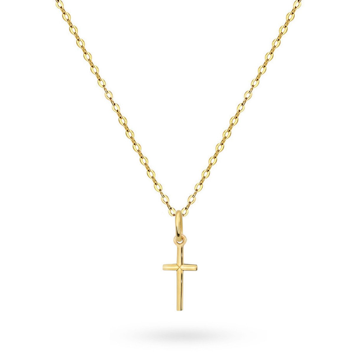 Złoty Komplet łańcuszek ankier 45 cm + krzyżyk pr. 333