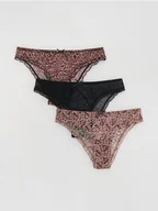Majtki damskie - Reserved - Siateczkowe majtki figi 3 pack - brązowy - miniaturka - grafika 1