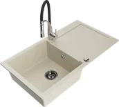Zlewozmywaki z baterią - Mexen Leo zlewozmywak granitowy 1-komorowy z ociekaczem i baterią kuchenną Aster, beżowy - 6501-69-73450-07-B - miniaturka - grafika 1