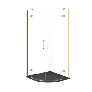 Kabina prysznicowa Cersanit Jota 90x90x195 półokrągła złoty transparentne z brodzikiem tako slim 4cm szary mat S601-444 - Kabiny prysznicowe - miniaturka - grafika 1