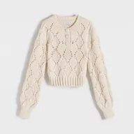 Swetry damskie - Reserved - Ażurowy sweter z guzikami - Kremowy - miniaturka - grafika 1