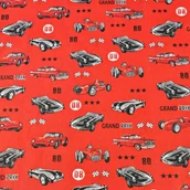 Pasmanteria - Tkanina bawełniana samochody grand prix na czerwonym tle - miniaturka - grafika 1