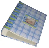 Albumy fotograficzne - ALBUM DZIECKA dziecięcy szyty na 200 zdjęć 10x15 cm. z opisem AD niebieska kratka - miniaturka - grafika 1