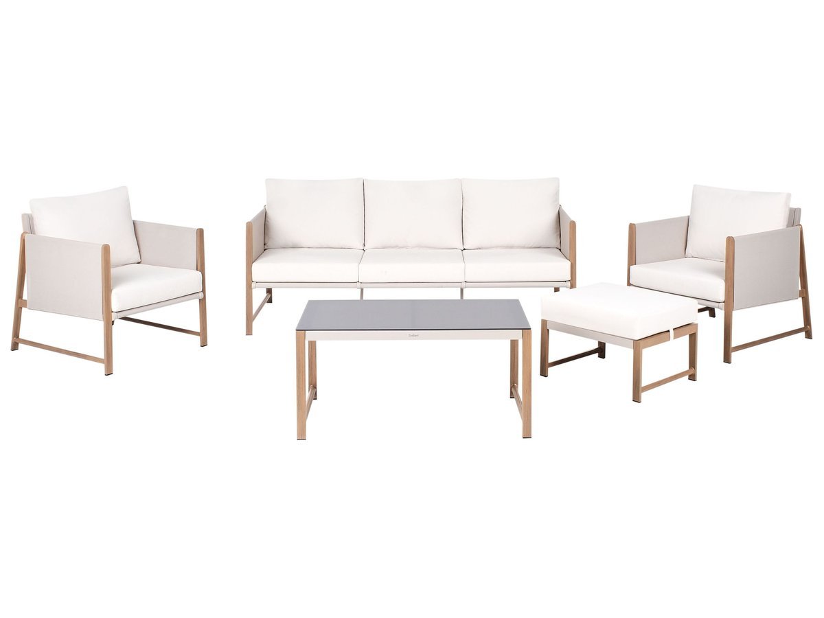 Zestaw ogrodowy ze stolikiem i otomaną dla 5 osób NOLA Metal Jasnobeżowy