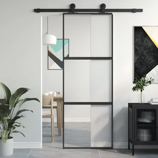 Drzwi przesuwne, czarne, 76x205 cm, szkło hartowane, aluminium 8721012120358 - Drzwi wewnętrzne - miniaturka - grafika 1
