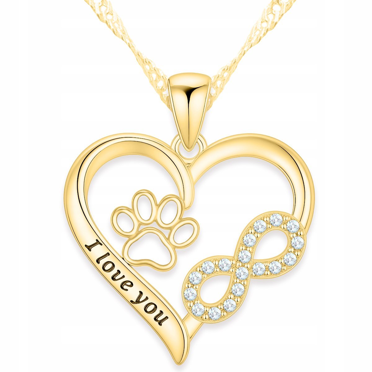 Złoty Naszyjnik Serce Symbol Nieskończoności Łapa Odcisk Psa SREBRO 925