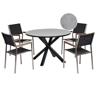 BELIANI Zestaw ogrodowy stół okrągły i 4 krzesła szaro-czarny aluminium stal nierdzewna blat ze szkła ceramicznego meble ogrodowe nowoczesny - Meble ogrodowe - miniaturka - grafika 1