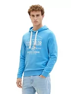 Bluzy męskie - TOM TAILOR Męska bluza z kapturem z nadrukiem logo, 18395 - Rainy Sky Blue, S - miniaturka - grafika 1